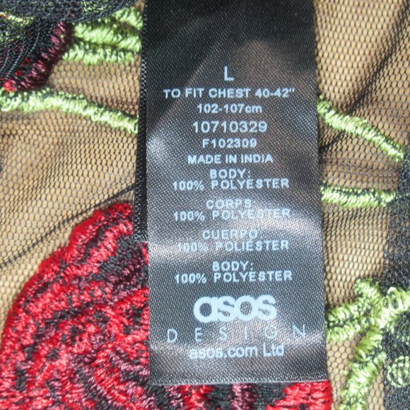 ASOS Design Sheer Embroidered Rose Button-Up | Size L - Picture 11 of 13